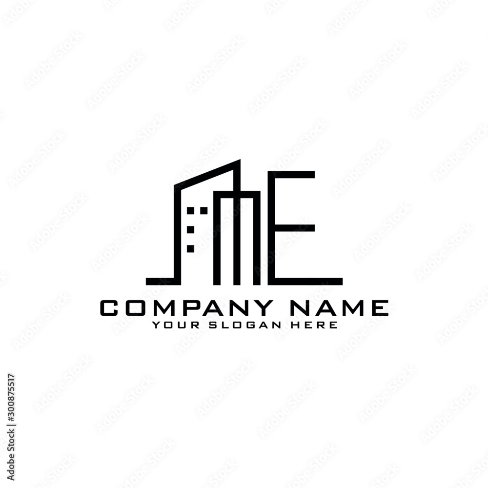 Letter ME With Building For Construction Company Logo