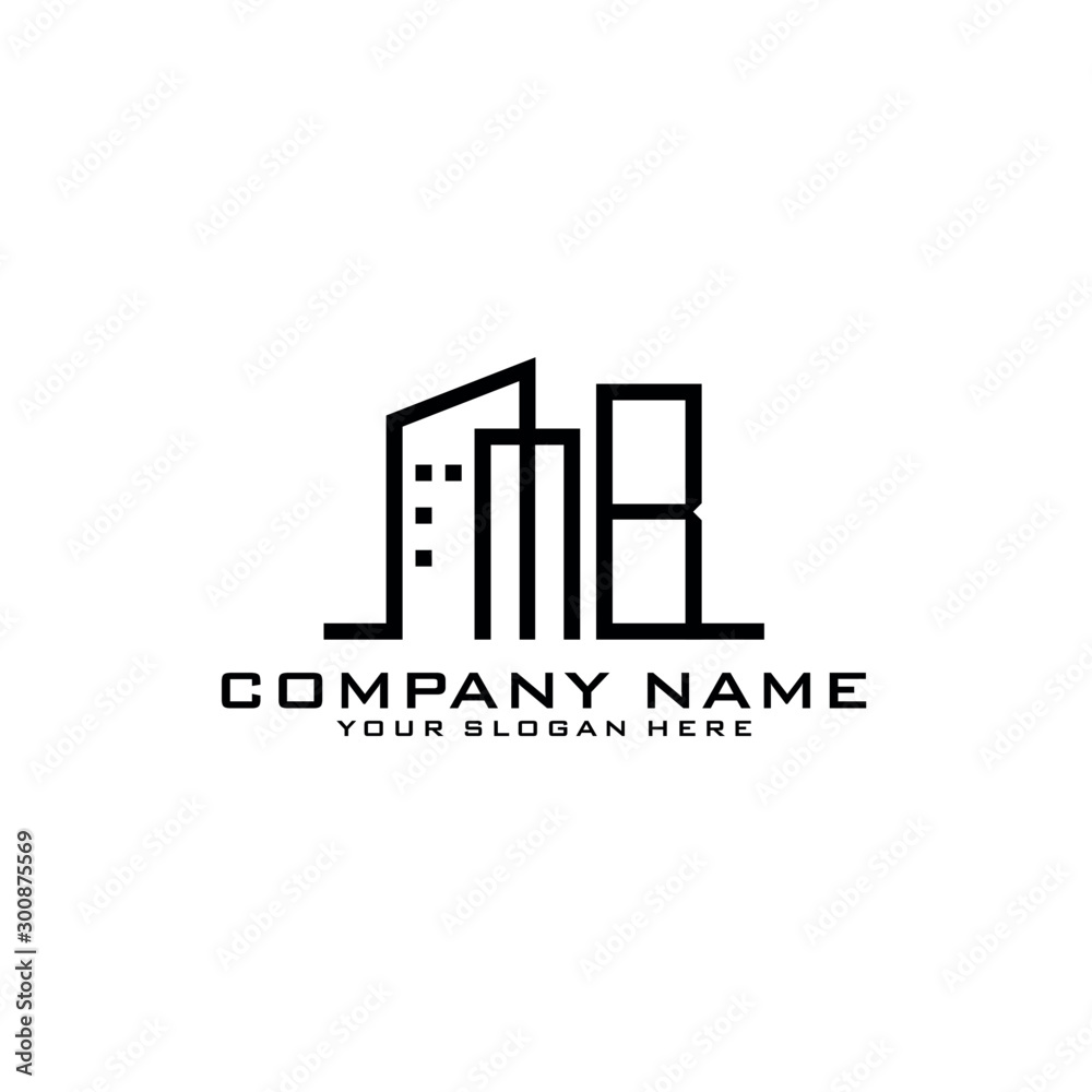 Letter MB With Building For Construction Company Logo