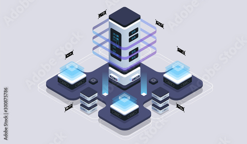 Isometric design concept virtual reality and augmented reality. software development and programming. Computation of big data center, quantum computer isometric vector technology © Andrew Derr