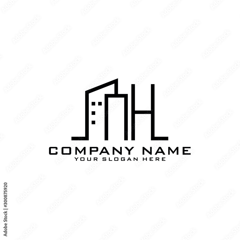 Letter NH With Building For Construction Company Logo