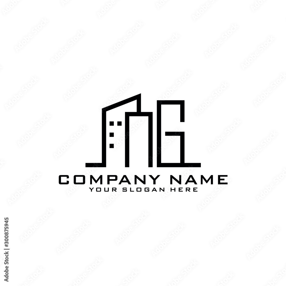 Letter NG With Building For Construction Company Logo
