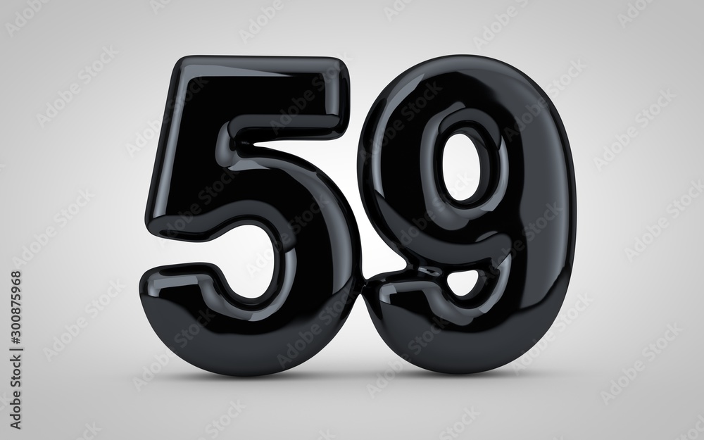 Black glossy balloon number 59 isolated on white background. Black glossy balloon number 59 isolated on white background.