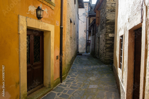 narrow alley in the center of Carcoforo in the italian alps