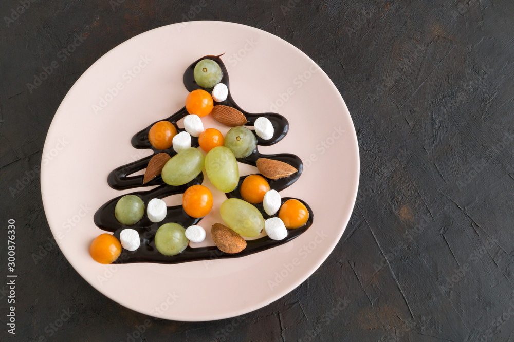 The dessert of berries with a chocolate topping. The dessert of berries with a chocolate topping.
