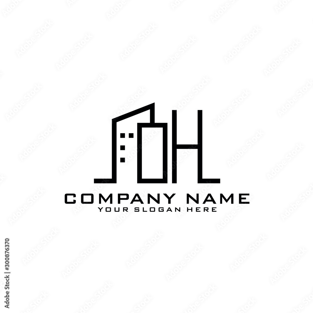 Letter OH With Building For Construction Company Logo