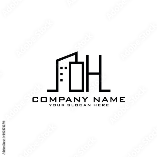 Letter OH With Building For Construction Company Logo
