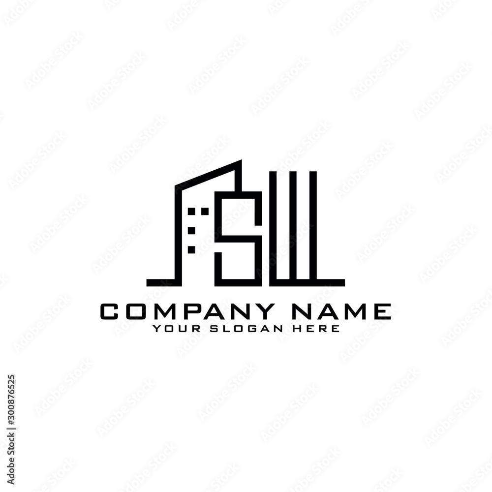 Letter SW With Building For Construction Company Logo