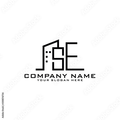 Letter SE With Building For Construction Company Logo