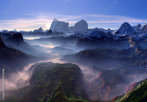 3D Rendered Fantasy Mountain Landscape - 3D Illustration