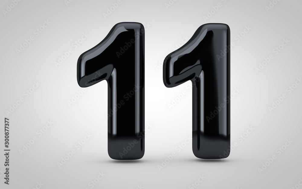 Black glossy balloon number 11 isolated on white background. Black glossy balloon number 11 isolated on white background.