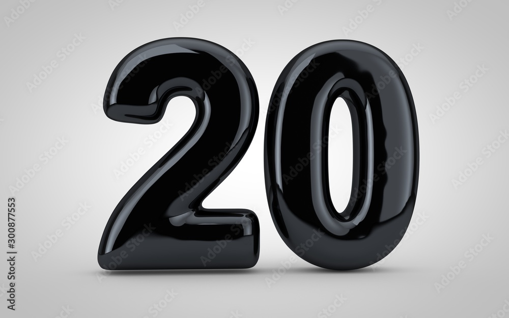 Black glossy balloon number 20 isolated on white background. Black glossy balloon number 20 isolated on white background.