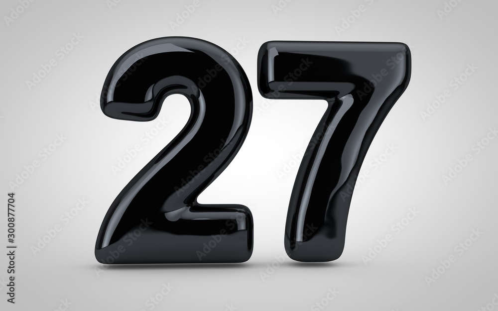 Black glossy balloon number 27 isolated on white background. Black glossy balloon number 27 isolated on white background.
