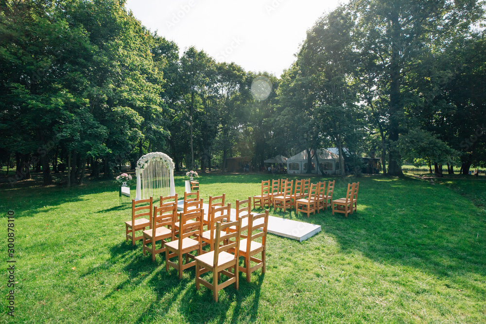 wedding ceremony outdoor wedding  with flower decorations, 