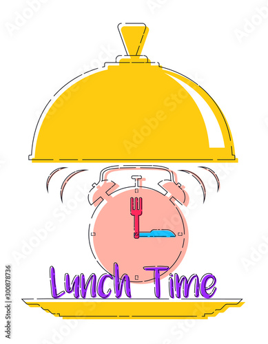 Lunch time design with clock and restaurant cloche
