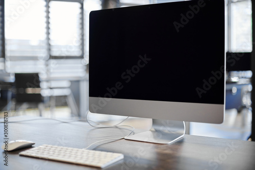Modern workplace. Office work place for designer. Minimal desktop area for productive work. Dismissal concept. photo