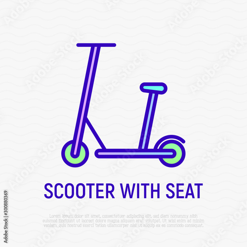 Electric scooter with seat thin line icon. Green transport. Modern vector illustration for sharing service.