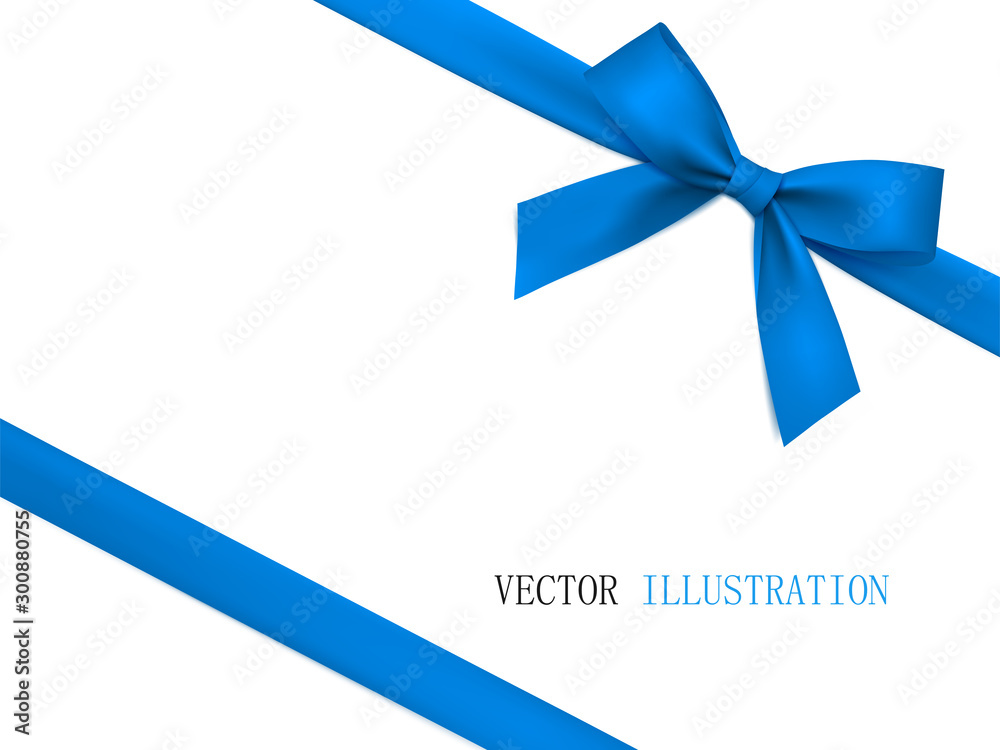 Vector blue gift bow with diagonally white ribbon for corner decor. Vector blue gift bow with diagonally white ribbon for corner decor.