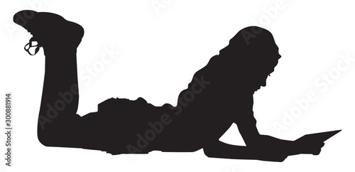 Silhouette of a girl lying on the floor, illustration, vector on white background.