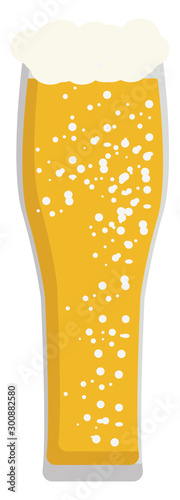 Beer in long glass, illustration, vector on white background.