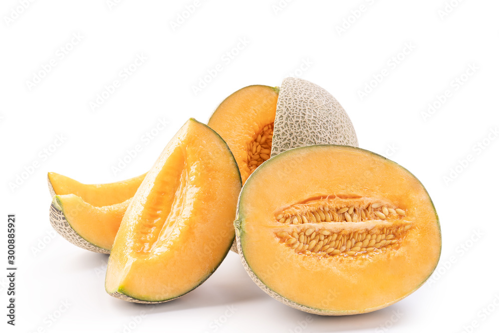 Beautiful tasty sliced juicy cantaloupe melon, muskmelon, rock melon isolated on white background, close up, clipping path, cut out. Beautiful tasty sliced juicy cantaloupe melon, muskmelon, rock melon isolated on white background, close up, clipping path, cut out.