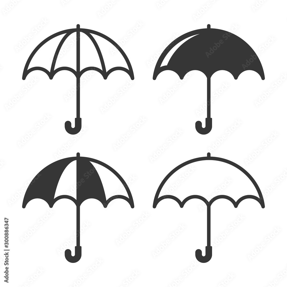 Umbrella Simple Icons Set on White Background. Vector