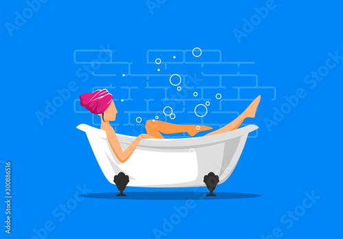 Vector illustration of a girl taking a bath