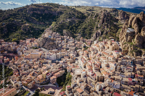 Aerial view of Mountainous Sicilian town Gagliano Castelferrato, Italy
