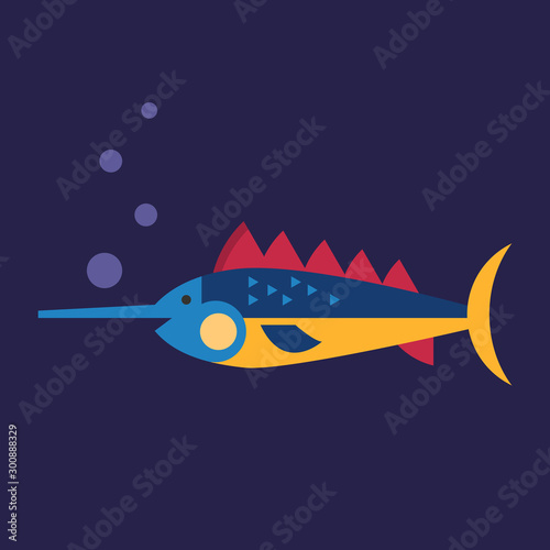 Swordfish underwater, illustration, vector on white background.