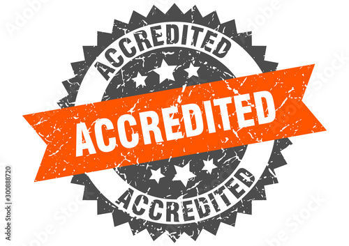 accredited grunge stamp with orange band. accredited