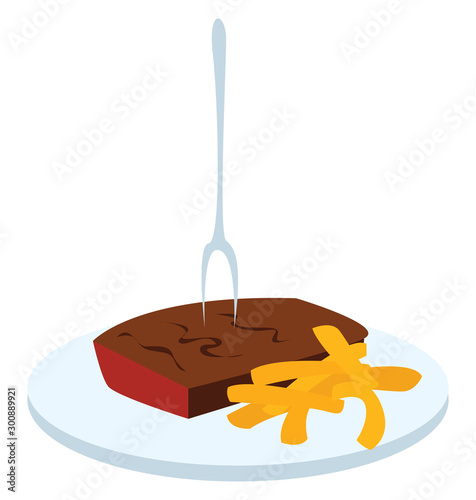Beef steak, illustration, vector on white background.