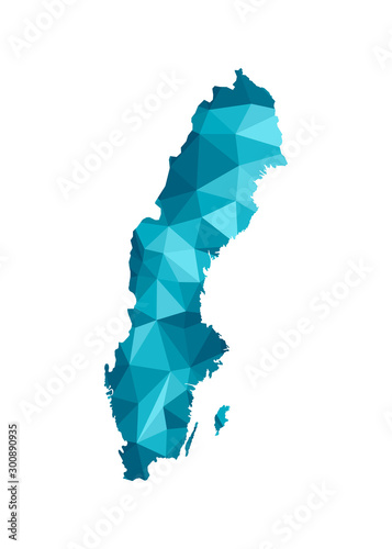Fototapeta Vector isolated illustration icon with simplified blue silhouette of Sweden map