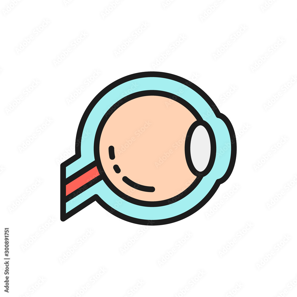 Eyeball, optic nerve flat color line icon. Eyeball, optic nerve flat color line icon.