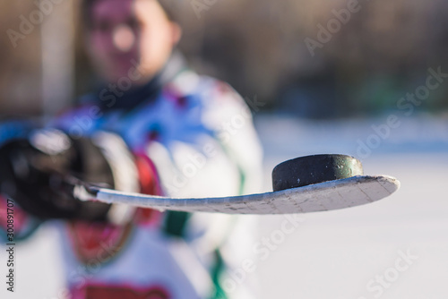Canvas Print close-up of a washer which lies on the stick
