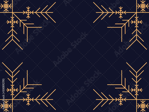 Art deco frame with snowflakes. Vintage linear border.Style of the 1920s and 1930s. Vector illustration