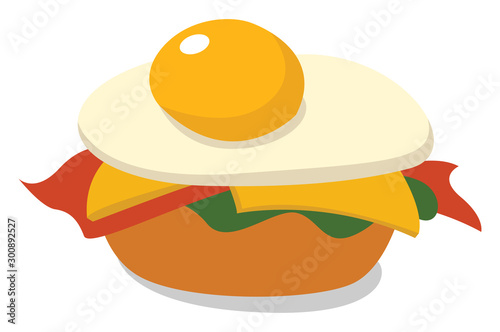 Egg burger, illustration, vector on white background.