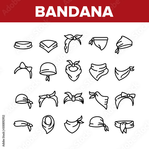 Canvas Print Bandana Hats Collection Elements Icons Set Vector Thin Line
