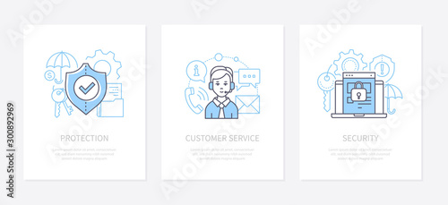 Data protection - line design style icons set