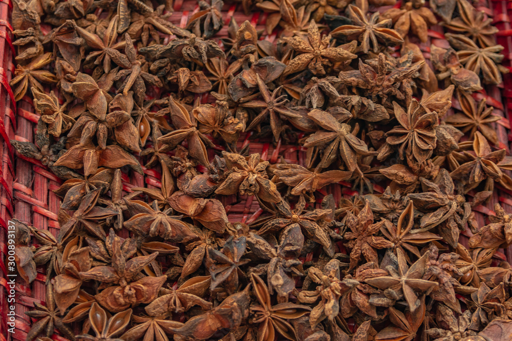A lot of star anise for decoration or cooking. A lot of star anise for decoration or cooking.