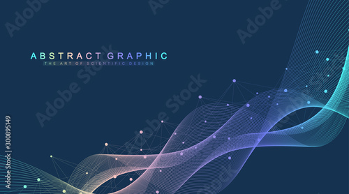 Scientific vector illustration genetic engineering and gene manipulation concept. DNA helix, DNA strand, molecule or atom, neurons. Abstract structure for Science or medical background. Wave flow