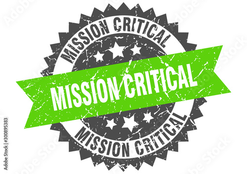mission critical grunge stamp with green band. mission critical