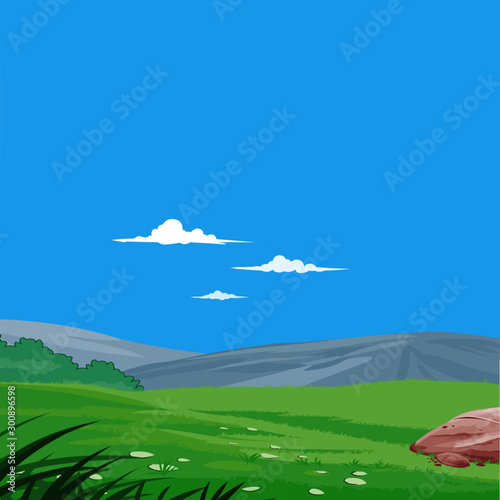 Beautiful Landscape Hill Greenery - Vector Image