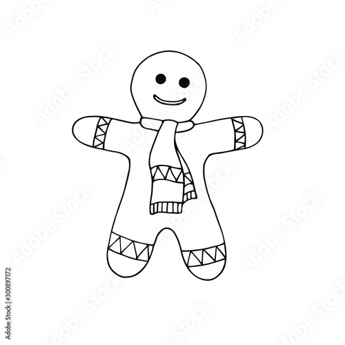 Christmas hand drawn gingerbread man. Vector illustration for greeting cards, stickers, posters and icon design.