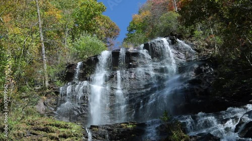 A heavy flow of water coming down the Amicalola Falls on the peak weekend when the leaf colors are changing. photo