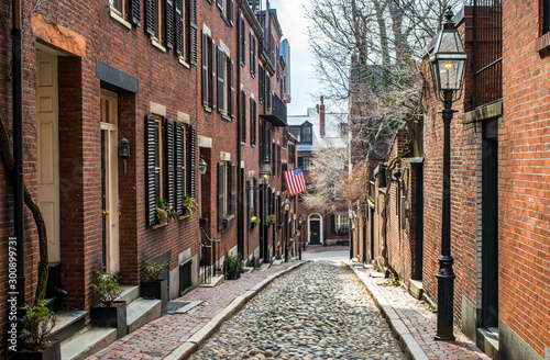 Historic Acorn Street of Beacon Hill - Boston  Massachusetts  USA 