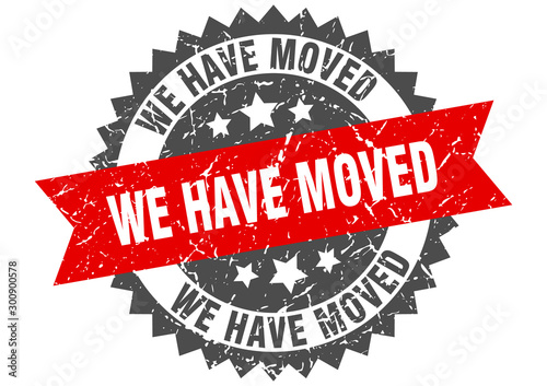 we have moved grunge stamp with red band. we have moved