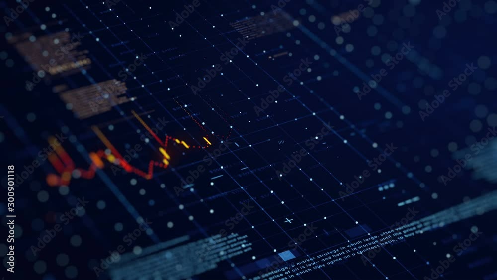 Financial business chart with diagrams and stock numbers showing profits and losses over time dynamically