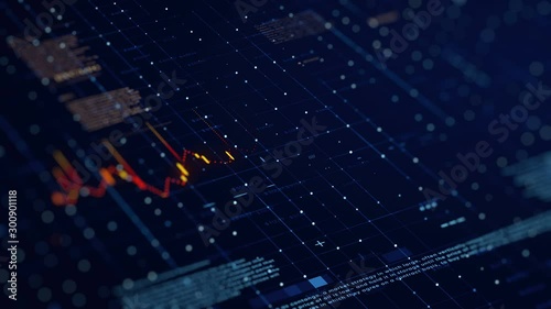 Financial business chart with diagrams and stock numbers showing profits and losses over time dynamically