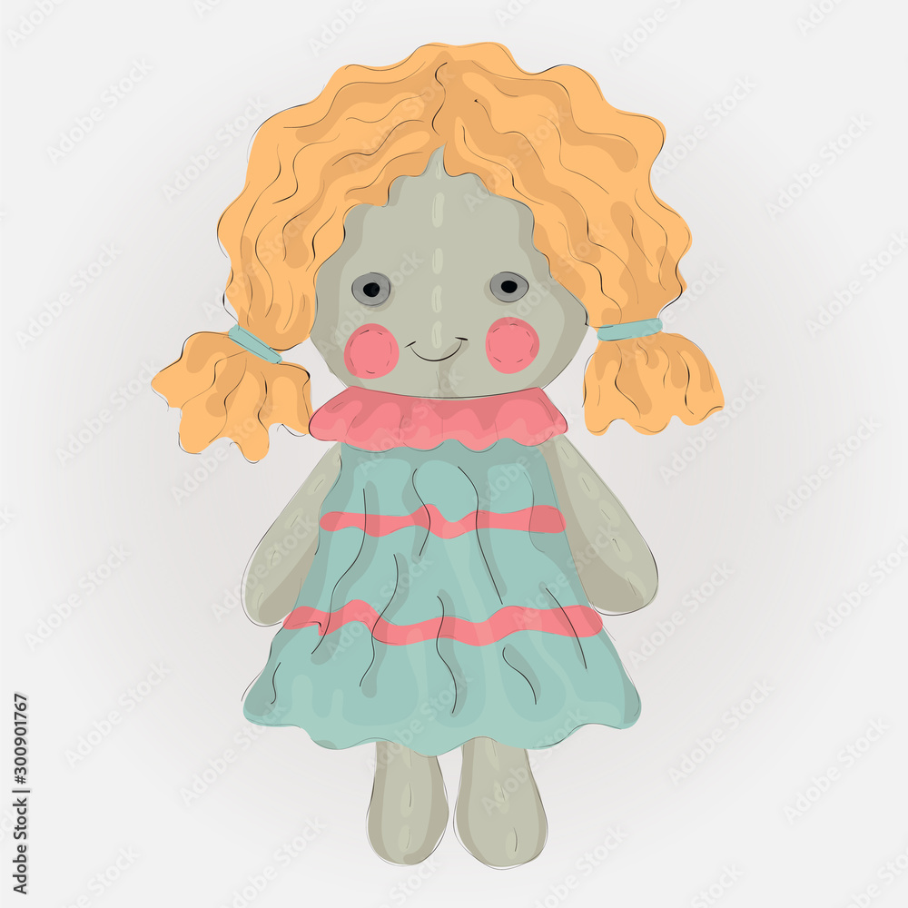 Fototapeta premium image of a doll. children's toy. freehand drawing