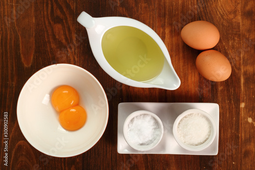 Ingredients to make mayonnaise. Making Mayonnaise. Series.