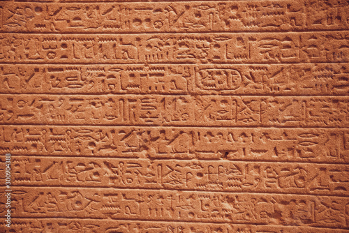 close up of Egyptian hieroglyphs on the wall